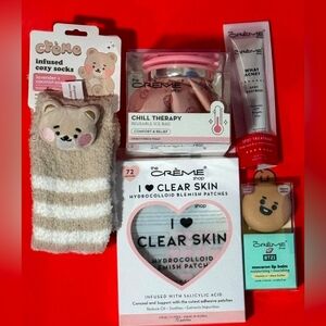 The Crème Shop Skincare & Cozy Socks Bundle - Pink & Beige